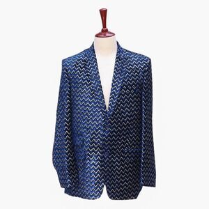 Mens Blazer Velvet Blue Gold Luxury Formal Party Jacket Wedding Sport Coat 42R